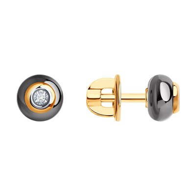 Cercei din Ceramica cu Aur Roz 14K si Diamante