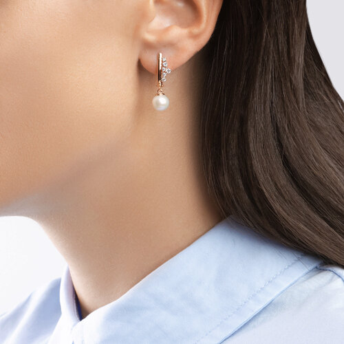 Cercei din Aur Roz 14K cu Perla si Zirconiu - 2