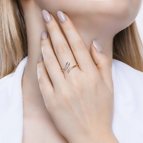 Inel din Aur Roz 14K cu Diamante Sarpe - 3