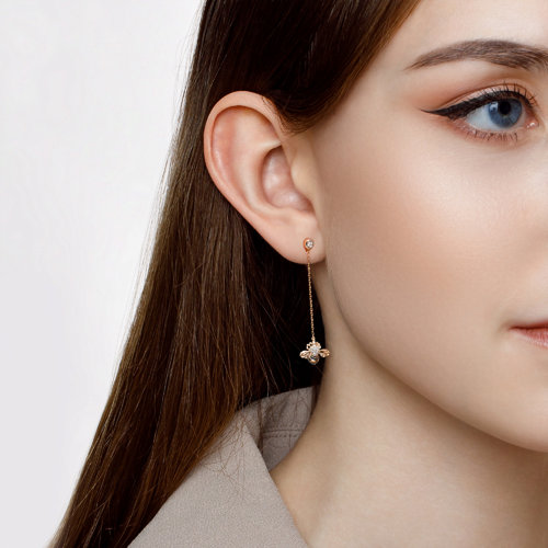 Cercei din Aur Roz 14K cu Diamante Negre si Incolore - 3