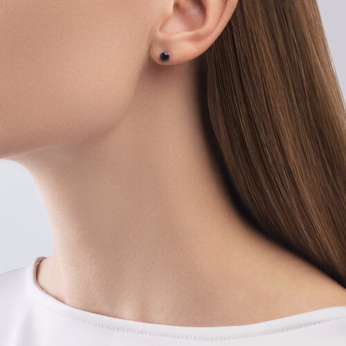 Cercei din Aur Alb 14K cu Safir - 2