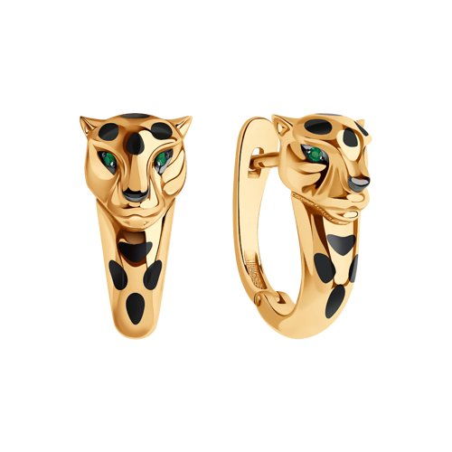 Cercei din Aur Roz 14K cu Smarald Pantera - 2