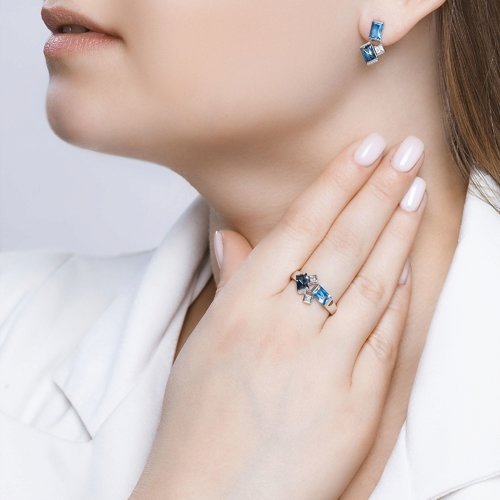 Inel din Aur Alb cu Topaz si Zirconiu Swarovski - 3