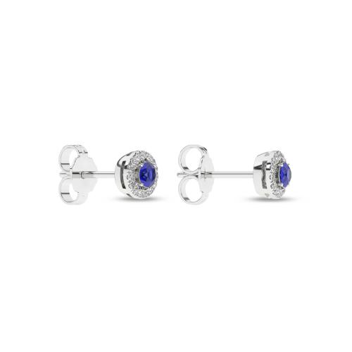 Cercei din Aur Alb 14K cu Safir 0.28 Ct si Diamante 0.096 Ct - 2