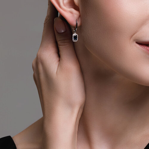 Cercei din Aur Alb 14K cu Safir si Diamante  - 3