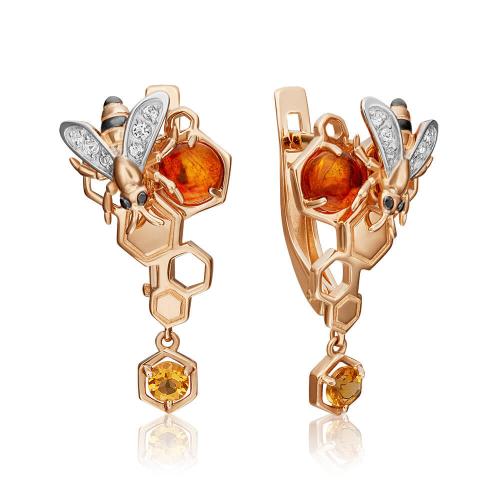 Cercei Aur Roz 14K cu Citrin,Topaz,Chihlimbar - 1