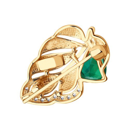 Brosa din Aur Roz 14k cu Smarald hidr. si Zirconiu - 2