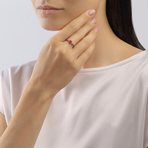 Inel din Aur Roz 14K cu Rubin si Diamante - 3