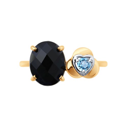 Inel din Aur Roz 14k cu Agat Negru si Topaz - 2