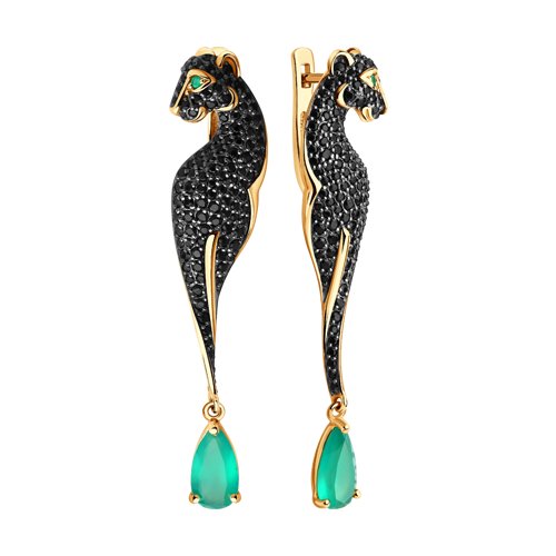 Cercei din Aur Roz 14k cu Agat Verde si Zirconiu - 2