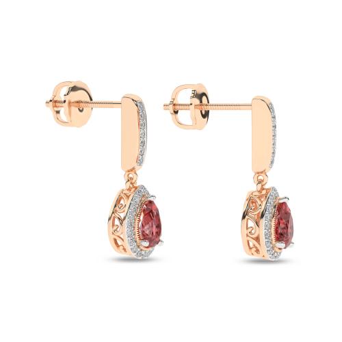 Cercei din Aur Roz 14K cu Rubin 0.44Ct si Diamante 0.10Ct - 3