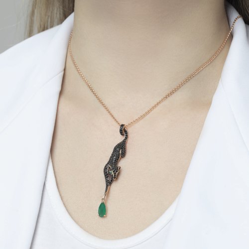 Pandantiv din Aur Roz 14K cu Agat si Zirconiu Pantera - 4