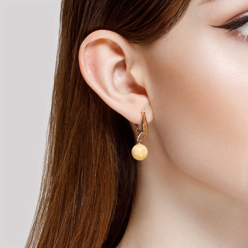 Cercei din Aur Roz 14K cu Chihlimbar  - 2