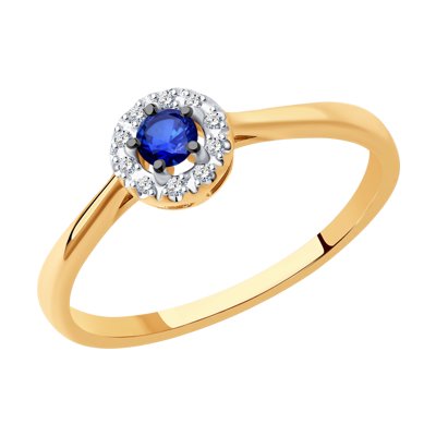 Inel din Aur Roz 14K cu Diamante si Safir  - 5