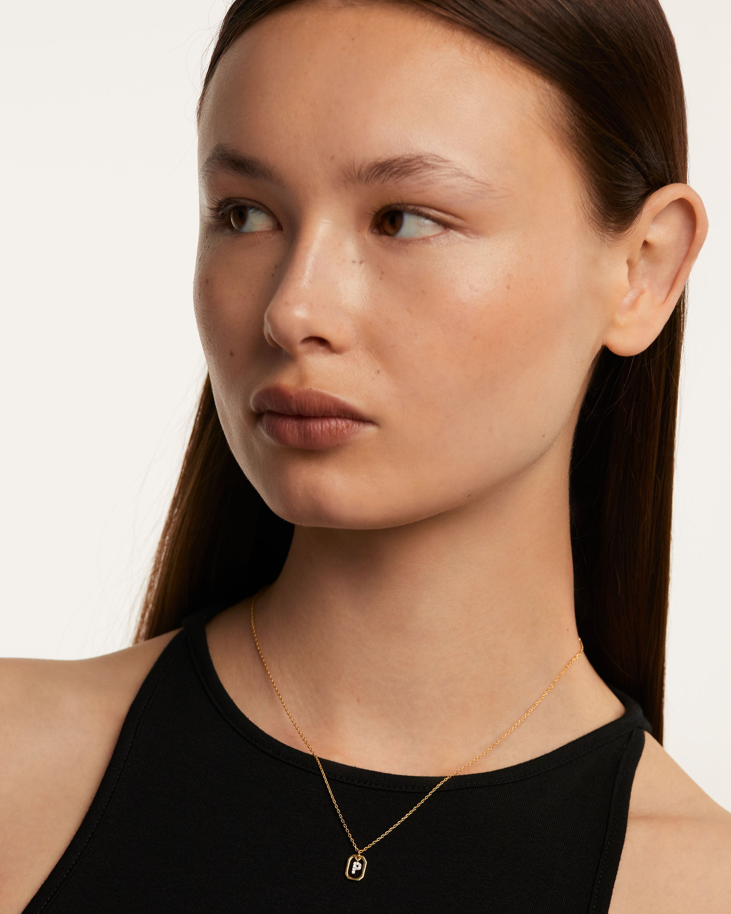 Colier din Argint placat cu Aur cu Zirconiu Litera P - 2