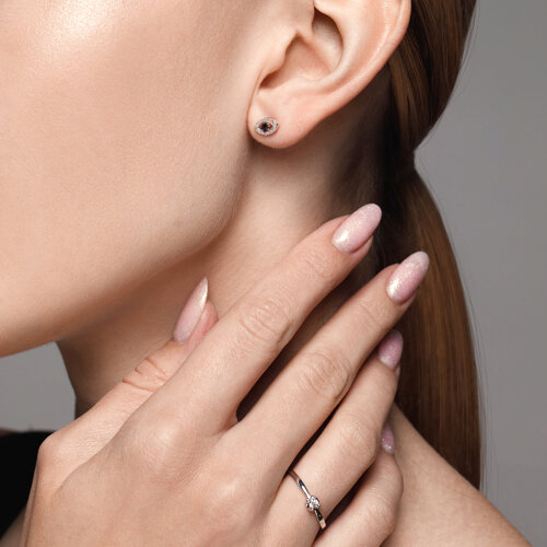 Cercei din Aur Alb 14K cu Diamante si Safir - 2