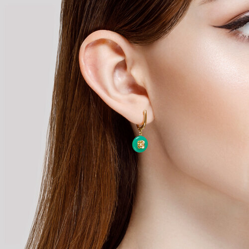 Cercei din Aur Roz 14K cu Crisopraz si Zirconiu - 2