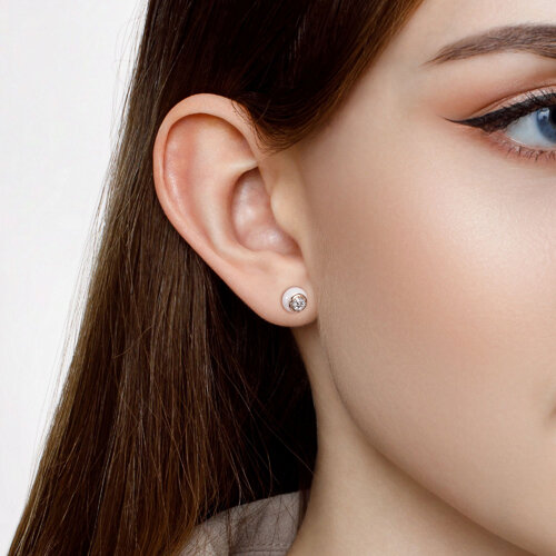 Cercei din Ceramica cu Aur Roz 14K si Diamante - 2