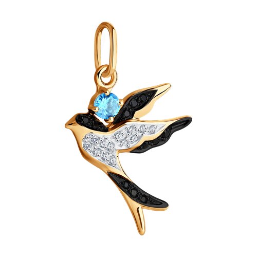 Pandantiv din Aur Roz 14K cu Topaz si Zirconiu Pasare - 2