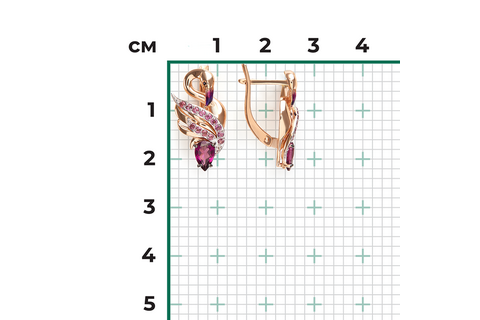 Cercei Aur Roz 14K cu Granat, Email - 3