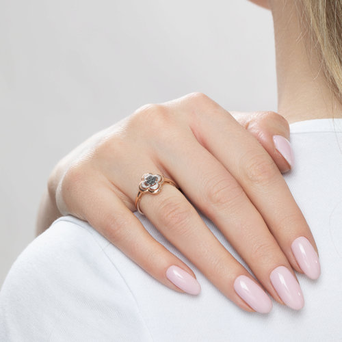 Inel din Aur Roz 14K cu Diamante  - 5