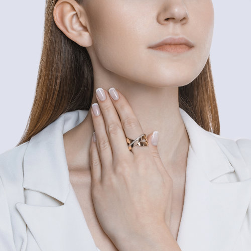 Inel din Aur Roz 14K cu Diamante - 4