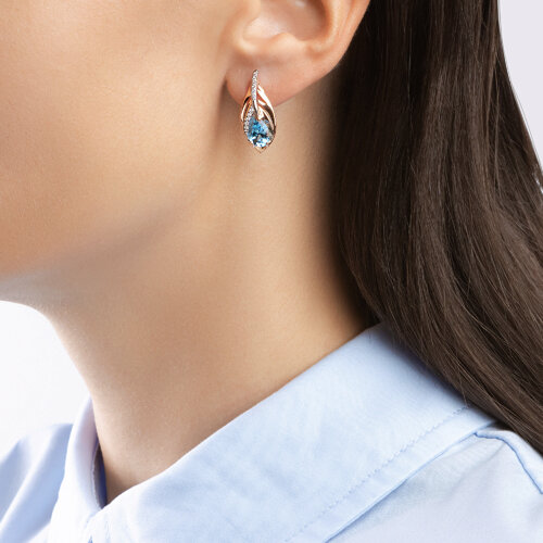 Cercei din Aur Roz 14K cu Topaz si Zirconiu  - 2