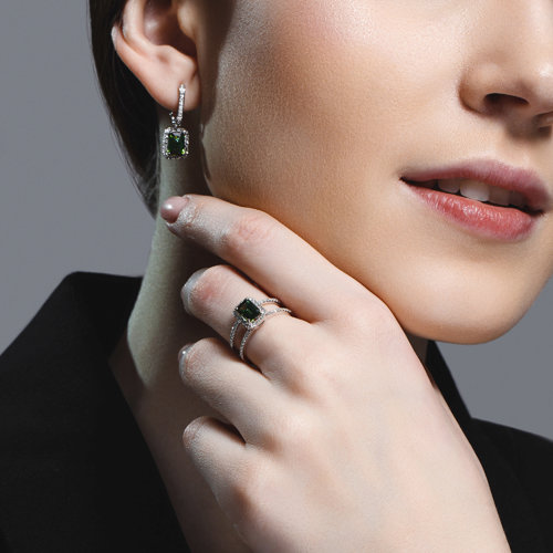 Cercei din Aur Alb 14K cu Diamante si Turmalina - 3