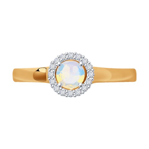 Inel din Aur Roz 14K cu Opal si Diamante