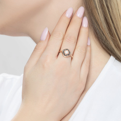 Inel din Aur cu Diamante Negre si Incolore - 4