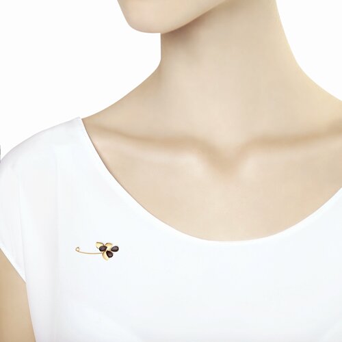 Brosa din Aur Roz 14K cu Granat - 4