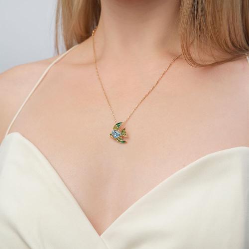 Pandantiv Aur Roz 14K cu Topaz,Diopsid - 2