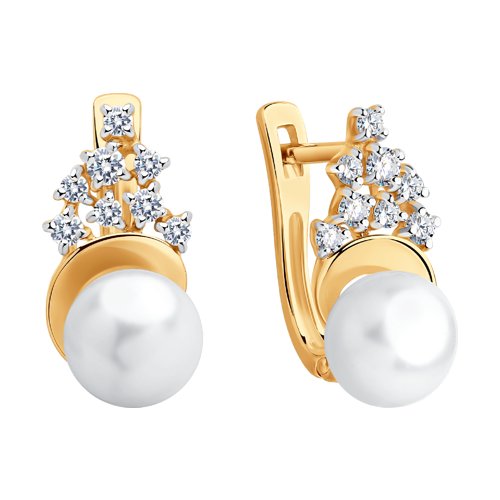 Cercei din Aur Roz 14K cu Perla si Zirconiu - 2