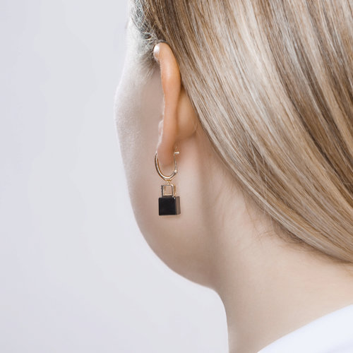 Cercei din Ceramica cu Aur Roz 14K si Diamante  - 4