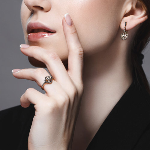 Cercei din Aur Roz 14K cu Diamante Coniac - 3