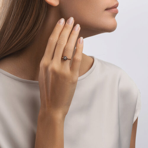 Inel din Aur Roz 14K cu Safir si Diamante - 3