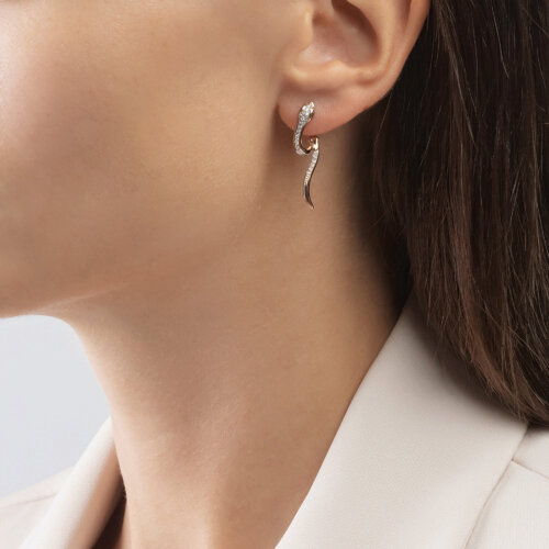 Cercei din Aur Roz 14K cu Diamante „Sarpe” - 2