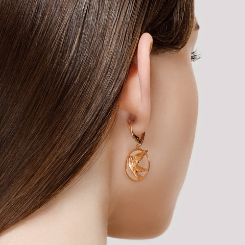 Cercei din Aur Roz 14K „Pasare” - 3