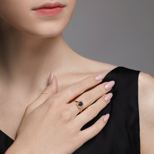 Inel din Aur Roz 14K cu Diamante si Alexandrit hidrotermal - 2