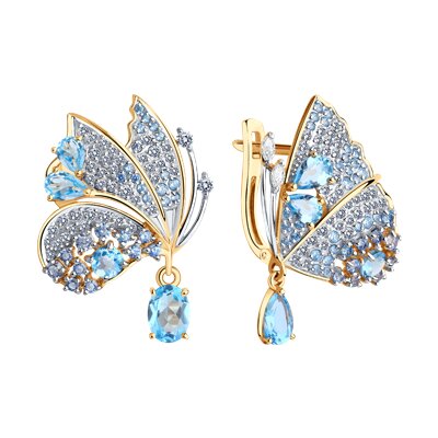 Cercei din Aur Roz 14k cu Topaz, Zirconiu si Swarovski - 1