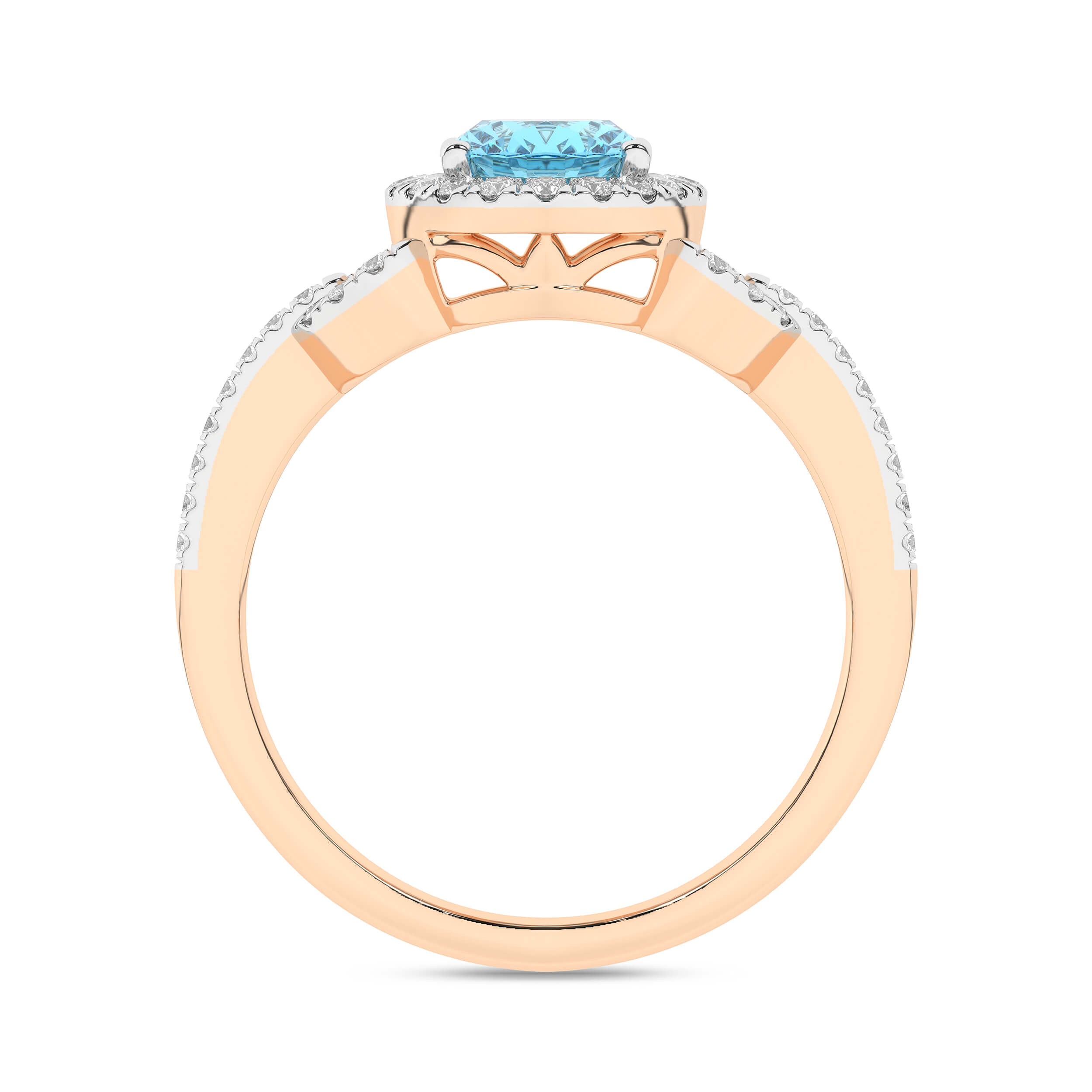 Inel din Aur Roz 14K cu Aquamarin 1.13Ct si Diamante 0.25Ct - 2