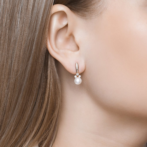 Cercei din Aur Roz 14K cu Perla si Zirconiu - 2