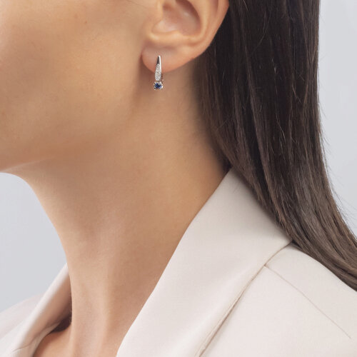 Cercei din Aur Alb 14K cu Safir si Diamante - 2