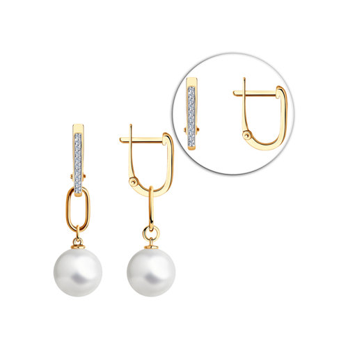 Cercei din Aur Roz 14K cu Diamante si Perle - 3