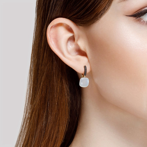 Cercei din Aur Roz 14k cu Piatra Lunii si Zirconiu - 3