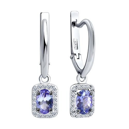 Cercei din Aur Alb 14K cu Diamante si Tanzanit - 2