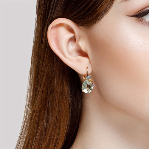 Cercei din Aur Roz 14K cu Ametist Verde, Topaz si Zirconiu  - 3