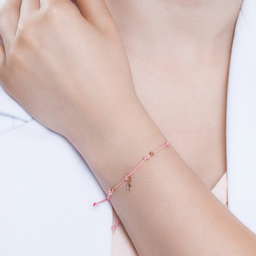 Bratara Snur cu Aur Roz 14K cu Diamant - 2