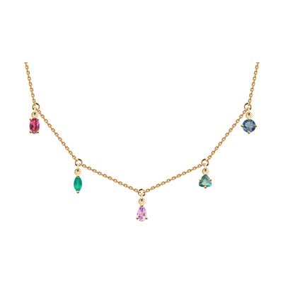 Colier din Aur Roz 14K cu Agat, Ametist, Rodolit, Topaz si Cuart - 1