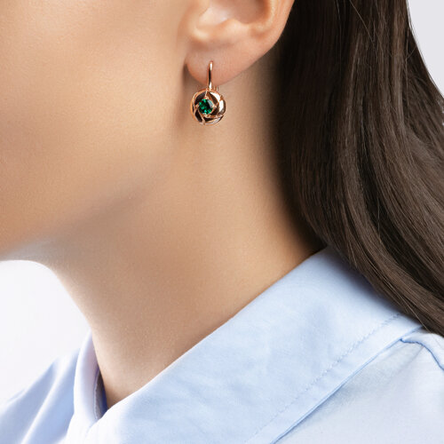 Cercei din Aur Roz 14K cu Smarald hidrotermal  - 2